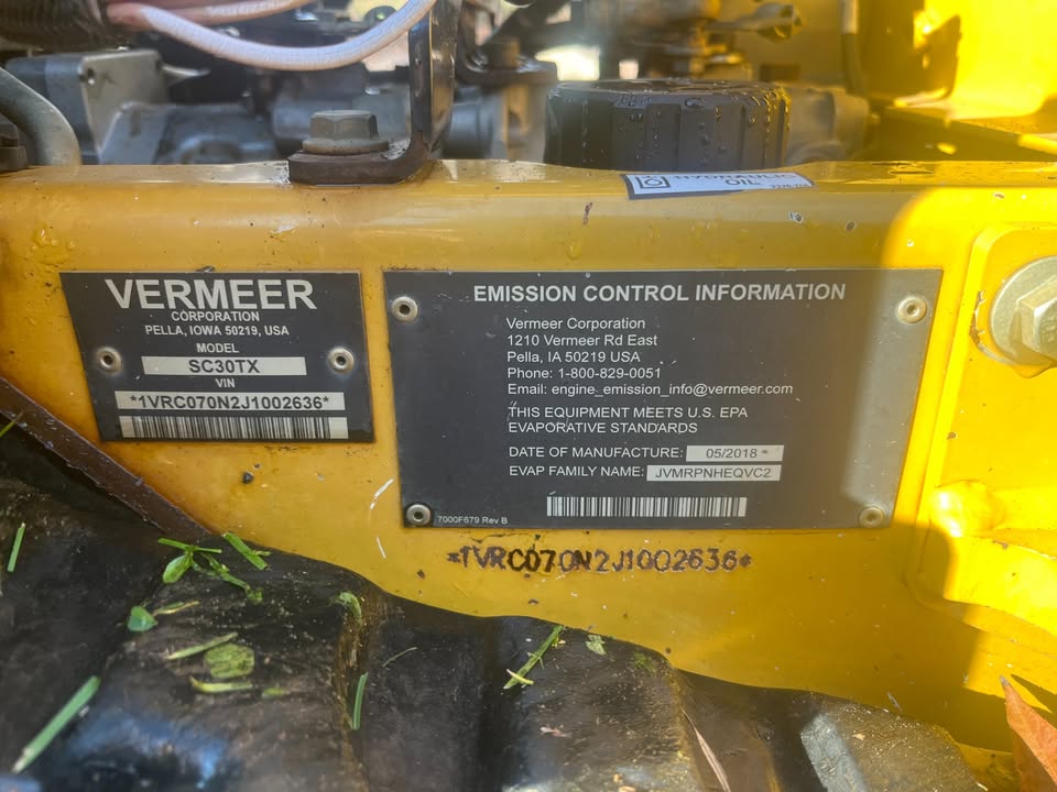 2018 VERMEER TRACKED STUMP GRINDER SC30TX 1350 HOURS