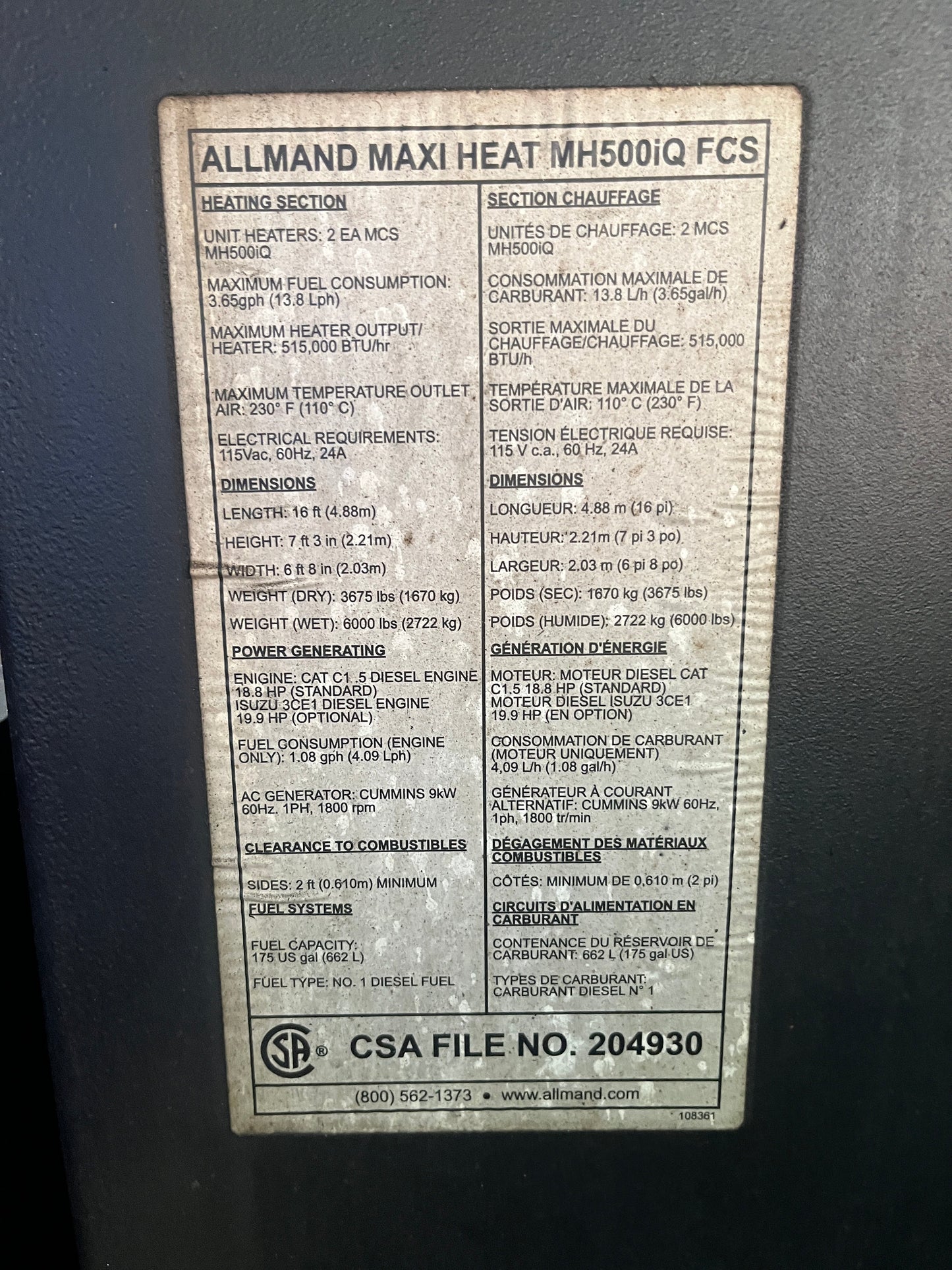 2019 Allmand Construction Heater Maxi Heat 500IQ 7611 Hours